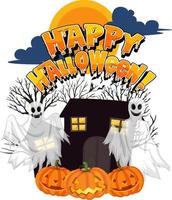 joyeux halloween avec jack-o'-lantern et maison hantée