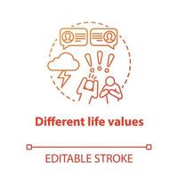 icône de concept de valeurs de vie différentes. querelle de famille. désaccord. incapacité à négocier. accusations mutuelles des partenaires idée illustration de la ligne mince. dessin de contour isolé de vecteur. trait modifiable vecteur