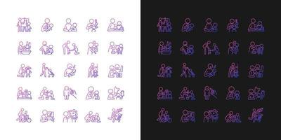 icônes de dégradé d'interaction parent et enfant définies pour les modes sombre et clair vecteur