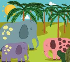 éléphants mignons dans la jungle vecteur