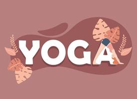 lettrage de yoga avec des feuilles vecteur