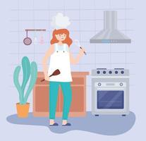 femme chef dans la cuisine vecteur