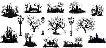 ensemble de silhouettes d'halloween sur fond blanc. illustration vectorielle vecteur