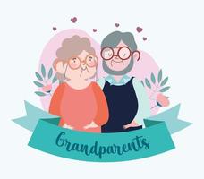 couple de grands-parents avec des fleurs vecteur