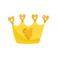 Couronne d'or de conte de princesse avec dessin animé de décoration de coeur vecteur