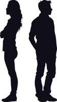 ai généré silhouette couple de homme et femmes plein corps noir Couleur seulement vecteur