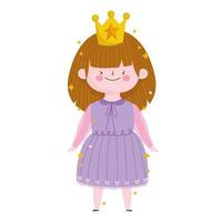 princesse petite fille avec personnage de dessin animé couronne robe violette vecteur