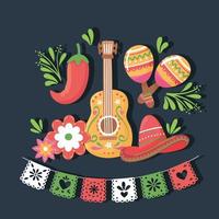 maracas à la guitare mexicaine vecteur