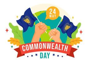 Commonwealth journée vecteur illustration sur 24 mai de aide guider Activités par républiques les organisations avec agitant drapeau dans plat dessin animé Contexte