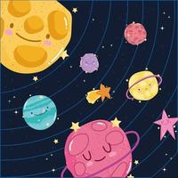 espace système solaire planètes soleil étoile galaxie aventure mignon dessin animé vecteur