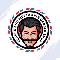 salon de coiffure logo mascotte avec une portrait de une homme avec une barbe et moustache vecteur