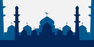 islamique Contexte avec bleu mosquée silhouette. gratuit copie espace zone. conception pour bannières, salutation cartes, affiches, social médias pour islamique vacances. vecteur