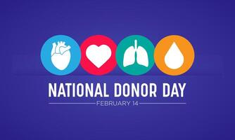 nationale organe donneur journée est observé chaque année dans février 14. nationale donneur journée. santé et médical conscience vecteur modèle pour bannière, carte, affiche et Contexte conception. vecteur illustration.