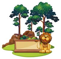 Modèle de signe avec lion sauvage en forêt vecteur