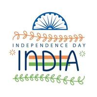 fête de l'indépendance de l'inde avec ashoka chakra et feuilles vecteur
