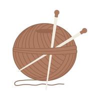 fil à tricoter boule marron avec des aiguilles vecteur