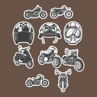 jeu d'icônes de moto et de casques vecteur