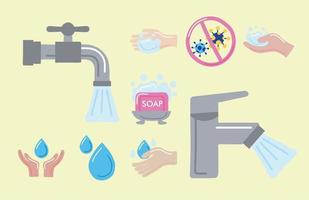 neuf icônes de la journée mondiale du lavage des mains vecteur