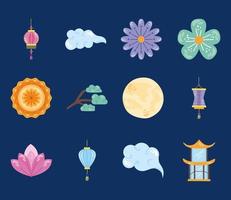 douze icônes du festival de la mi-automne vecteur