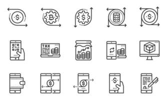 icônes de ligne de l'industrie financière, banque, bitcoin, paiement vecteur