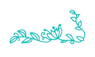 Monoline scandinave turquoise fleurit avec feuilles et fleurs