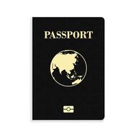 Passeport noir biométrique international isolé sur fond blanc vecteur