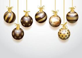 boules de Noël sur fond blanc. Noël et ornement, saison d'hiver, sphère brillante, vecteur