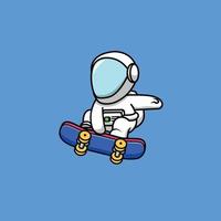 astronaute mignon jouant à l'illustration de la planche à roulettes vecteur