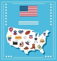 carte américaine avec des icônes de la culture vecteur