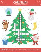 vecteur de mots croisés de Noël pour les enfants. quiz simple avec des objets de vacances d'hiver pour les enfants. activité éducative avec des éléments traditionnels du nouvel an, père Noël, cerf, arbre, présent