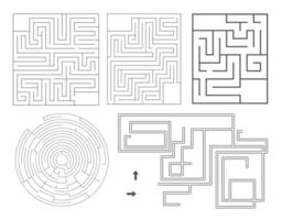 ensemble de vecteurs de modèles de labyrinthe. collection vierge de labyrinthes noir et blanc isolée sur fond blanc. activités éducatives imprimables préscolaires ou échantillons de jeux. vecteur