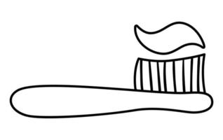 icône de brosse à dents noir et blanc isolé sur fond blanc. outil de soin des dents de contour vectoriel. illustration d'équipement de dentisterie. Brosse à dents en ligne avec du dentifrice ou coloriage vecteur