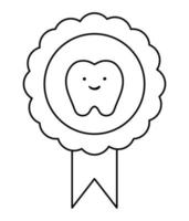 médaille de vecteur noir et blanc avec dent souriante. insigne de ligne vectorielle pour les soins dentaires ou le changement de dents pour les enfants. dentiste bébé clinique clipart ou coloriage