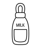 bouteille de lait de vecteur noir et blanc avec tétine. icône de ligne de nourriture pour bébé. concept de contour de la nutrition des enfants