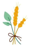 vecteur de céréales d'automne mignon et bouquet de feuilles. bouquet de récolte de style plat. illustration de grain d'automne drôle isolé sur fond blanc
