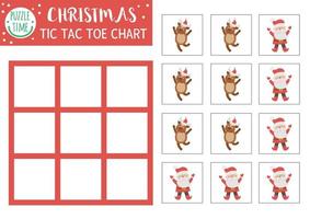 vecteur de Noël tic tac toe graphique avec mignon cerf et le père noël. terrain de jeu de société d'hiver avec des personnages traditionnels. feuille de travail imprimable amusante pour les enfants. grille des zéros et des croix