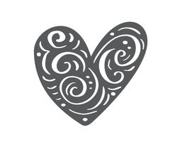 Coeur de Velentines scandinaves dessinés à la main avec la silhouette de l&#39;icône s&#39;épanouir ornement. Vecteur simple symbole de la Saint-Valentin contour. Élément de conception isolé pour le Web, le mariage et l&#39;impression