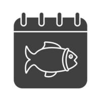icône de glyphe de jour de pêche. symbole de silhouette. page de calendrier avec du poisson. espace négatif. illustration vectorielle isolée vecteur