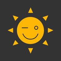 icône de couleur de glyphe de sourire de soleil clignotant. bonne humeur. émoticône. visage de soleil heureux et drôle. symbole de la silhouette sur fond noir. espace négatif. illustration vectorielle vecteur