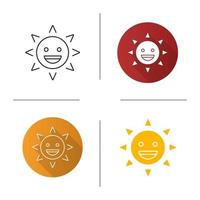 icône de sourire de soleil riant. design plat, styles de couleurs linéaires et glyphes. visage de soleil heureux avec le sourire. heure d'été. illustrations vectorielles isolées vecteur