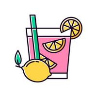 icône de couleur rvb rose caipirinha. cocktail brésilien. boisson alcoolisée au citron. boisson traditionnelle. cocktail toute la journée. potation nationale. illustration vectorielle isolée vecteur