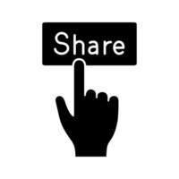 icône de glyphe de bouton de partage. activité sur les réseaux sociaux. main appuyant sur le bouton. symbole de silhouette. espace négatif. illustration vectorielle isolée vecteur
