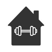 icône de glyphe d'entraînement de sport à domicile. symbole de silhouette. maison avec haltères de gym à l'intérieur. espace négatif. illustration vectorielle isolée vecteur