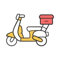 icône de couleur de livraison de scooter. moto avec des colis. moto transportant des colis. coursier à moto, messager. Service postal. véhicule de livraison en ville. illustration vectorielle isolée vecteur