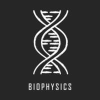 icône de craie biophysique. recherche en génétique. structure de molécule d'hélice d'adn. études scientifiques sur le génome. génie biotechnologique, génétique. gène chromosomique. illustration de tableau de vecteur isolé