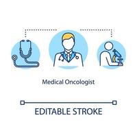 icône de concept d'oncologue médical. illustration de ligne mince d'idée de docteur. traitement du cancer. praticien, radiologue. examens de maladie. dessin de couleur rvb contour isolé vectoriel. trait modifiable vecteur