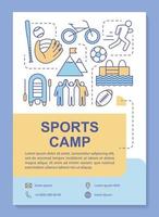 camp de sport, mise en page du modèle de brochure d'entraînement corporel. flyer, brochure, conception d'impression de dépliant avec des illustrations linéaires. mises en page vectorielles pour magazines, rapports annuels, affiches publicitaires vecteur