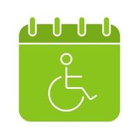 icône de couleur de glyphe de jour d'invalidité. page de calendrier avec personne en fauteuil roulant. symbole de la silhouette sur fond blanc. espace négatif. illustration vectorielle vecteur