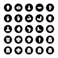 Ensemble d'icônes de glyphe de parties du corps humain. anatomie. soins de santé. illustrations vectorielles de silhouettes blanches dans des cercles noirs vecteur