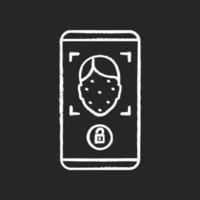 icône de craie d'application mobile de protection de balayage de visage vecteur